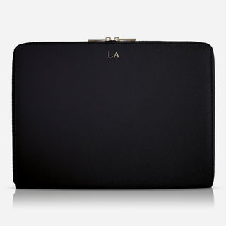 Leather Laptop Case - Saffiano Black with Gold Hardware