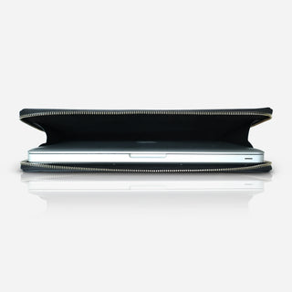 Leather Laptop Case - Saffiano Black with Gold Hardware