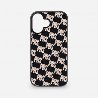 Personalised black Saffiano leather iPhone case with nude repeated initials