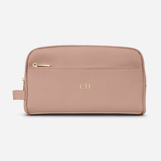 Personalised nude Saffiano leather toiletry bag with gold foil initials