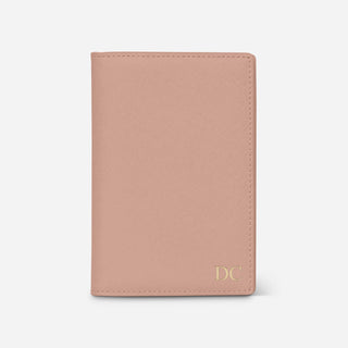 Nude saffiano leather passport cover personalised with gold initials
