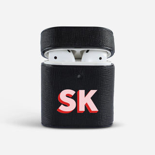 Black Saffiano AirPods Case - Shadow Text