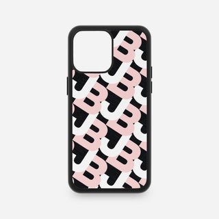 Personalised black Saffiano leather iPhone case with pink and white Logo initials