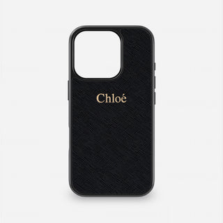 Personalised black Saffiano leather iPhone case with gold foil name