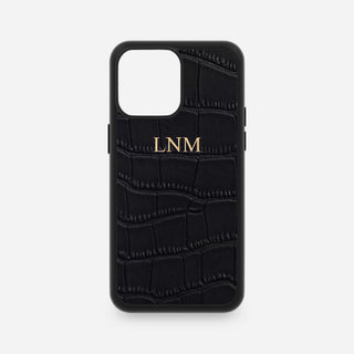 Black Croc Embossed Leather iPhone Case