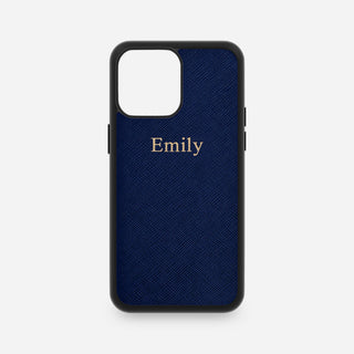 Navy Embossed Saffiano Leather iPhone Case