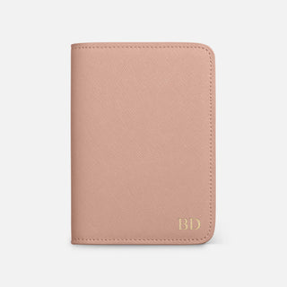 Personalised nude saffiano leather passport holder with gold initials