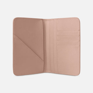 Nude saffiano leather passport holder with card slots and document pockets