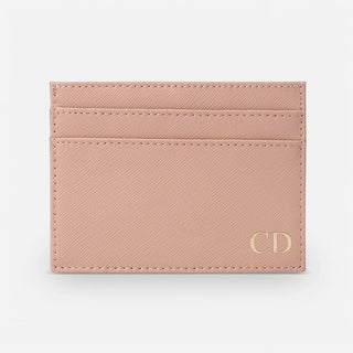 Personalised nude Saffiano leather card holder with gold foil initials