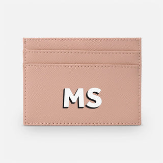 Nude Saffiano Leather Card Holder – Shadow Text